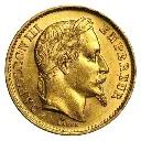 1861-1870 France Gold 20 Francs Napoleon III Laureate BU
