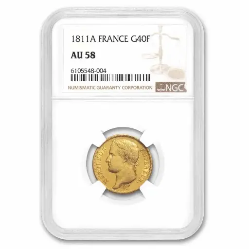 [2025298106] 1811-A France Gold 40 Francs Napoleon AU-58 NGC